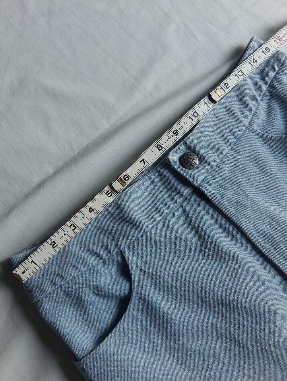 Vintage 90s denim jeans light wash super high waist 15 inch rise tapered leg - Picture 9 of 14